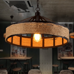 工业风复古餐厅吊灯咖啡厅创美式田园酒吧餐桌简约铁艺麻绳吊灯