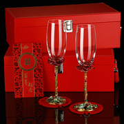 欧式高档香槟杯情侣，对杯创意水晶玻璃，高脚杯子红皮箱结婚礼物套装
