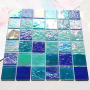 卫生间浴室电视背景墙时尚防水七彩墙贴幻彩蓝色玻璃马赛克瓷砖绿