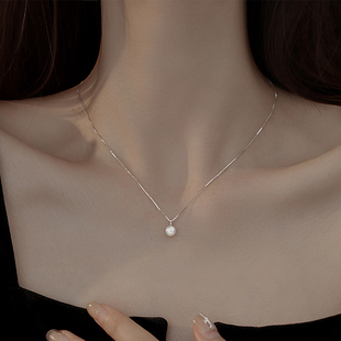 单颗吊坠天然淡水珍珠，项链轻奢小众饰品，s999纯银项链女锁骨链