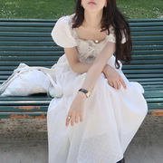 韩国东大门蕾丝连衣裙白色裙子，夏季长款长裙，韩版女装仙女