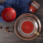 陶瓷盘子家用欧式复古创意彩色盘子8/10寸西餐盘牛排盘微波炉餐具