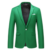 纯绿色西服男韩版修身彩色西装男式商务正装外套新郎伴郎结婚礼服