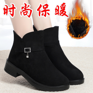 老北京布鞋韩版时尚二棉女短靴坡跟高帮女棉鞋舒适软底加绒女靴子