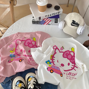 儿童短袖t恤2024夏季纯棉卡通可爱凯蒂猫女童装粉色宝宝上衣