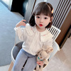 女童娃娃领白色衬衫春秋，长袖儿童衬衣纯棉小童，外套洋气女宝宝上衣