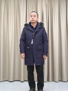 厚蓝色羽绒服男狐狸，毛领普洛克可脱帽中长款户外运动羽绒外套