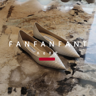 fanfanfant高级宴会米，白色鳄鱼纹牛皮，平底鞋尖头舒适工作鞋