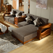 中式乌金木沙发客厅组合原木，家具转角l型小客厅实木转角贵妃沙发