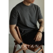 yuxian高捻长绒棉细腻纯色，针织t恤短袖打底圆领，基础复古休闲商务