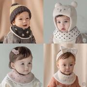 韩国男女宝宝围脖式口水巾秋冬围嘴加绒加厚纯棉新生婴儿童三角巾