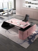 烤漆办公桌时尚简约女士，老板桌粉色高端经理桌创意办公室桌椅组合
