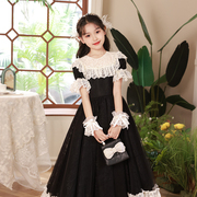 儿童礼服公主裙洛丽塔欧式宫廷亮片主持人，女童钢琴黑色蕾丝晚礼服