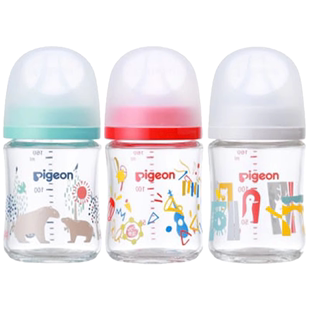 贝亲第3代宽口径母乳实感仿母乳 缓解胀气隔热玻璃奶瓶印花3花色