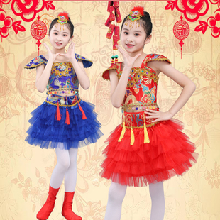 六一儿童秧歌服演出服打鼓服说唱服中国红喜庆风，幼儿舞蹈表演服