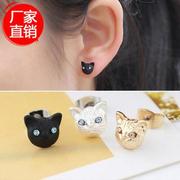 韩国 可爱小猫耳环 镶钻水钻耳钉耳饰