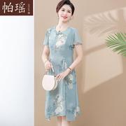 妈妈夏装中国风连衣裙气质，中袖改良旗袍裙，中老年女大码裙子40岁50