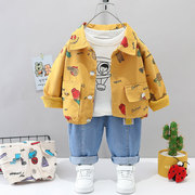 韩版婴儿童装男童套装春秋款1一3岁帅宝宝，春装三件套小孩洋气衣服