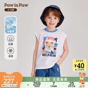 pawinpaw卡通小熊童装，2024年夏季男童无袖，撞色印花儿童t恤