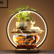 小型透明玻璃流水金鱼缸(金鱼缸)家用玄关桌面家居，客厅创意带灯迷你水族箱