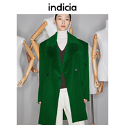 indicia羊毛羊绒大衣女纯色毛呢，外套绿色茧型秋冬时尚标记女装