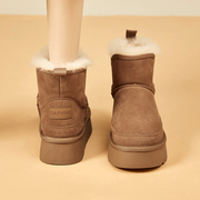达芙妮牛皮雪地靴女款2023冬季加绒加厚保暖女鞋，厚底东北棉鞋