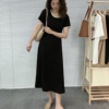 EF频道大码女装黑色休闲连衣裙2024夏季高级感气质长裙U撞色裙子