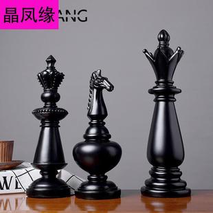 欧式复古黑白国际象棋家居，摆饰美式家居装饰品，软装书房客厅摆设