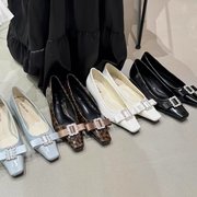推荐款~闪钻甜美气质坡跟平底鞋2025早春季小方头蝴蝶结单鞋休闲