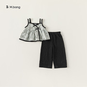 儿童夏季中式套装女童碎花，吊带阔腿裤两件套简约时尚舒适娃娃衫