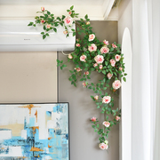 仿真玫瑰花藤蔓客厅，室内阳台空调管道庭院装饰假花藤条墙壁挂绿植