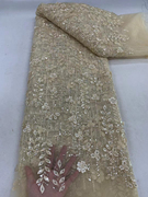 lace时尚波浪条纹重工珠管珠子，亮片婚纱礼服精致蕾丝网纱面料
