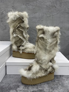 靴子女2023冬季狐狸毛毛靴子羊皮毛厚底增高保暖长筒雪地靴女