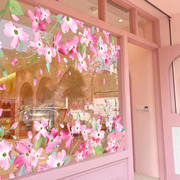春季春天主题商场女装店，橱窗贴纸春天花朵气氛，场景布置玻璃静电贴