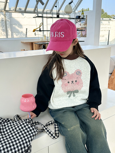 女童韩版奥利绒洋气卡通，中领插肩卫衣，冬季儿童加绒加厚套头衫