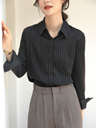 高贵气质黑色条纹衬衫气质优雅简约显瘦OL衬衣女士职业