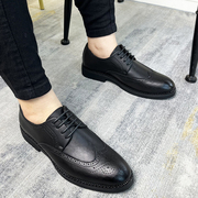布洛克男鞋雕花韩版潮流，英伦风复古尖头内增高休闲商务发型师皮鞋