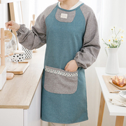 韩版纯棉长袖围裙可爱厨房家用反穿衣成人男女有带袖做饭罩衣