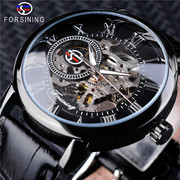 男机械时尚手表手动镂空透底复古圆形，真皮玫瑰金属普通国产腕表