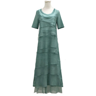 2024夏季女士设计感小众气质长裙垂感显瘦层次感圆领连衣裙