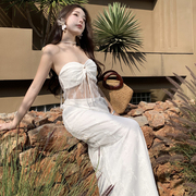 欧美时尚经典女装气质蕾丝抹胸夏季两件套套裙度假白色长裙