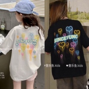 波拉韩国女男孩小中大儿童装夏青少年，初中生亲子流星短袖t恤上衣