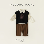 insbobo男童春季套装男宝宝针织马甲三件套儿童，童装时髦春秋装潮