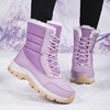 冬季户外雪地靴女款防水防滑中筒靴，东北加绒加厚保暖滑雪棉鞋大码