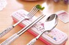 hello kitty不锈钢筷子套装可爱勺子韩国卡通便携餐具三件套