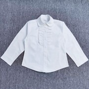 2023薄款中小童女宝宝胸花圆领纯色白衬衫学生休闲款长袖翻领衬衣