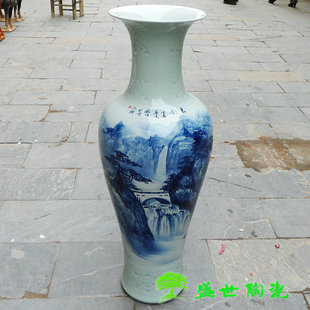 景德镇陶瓷器 高档名人名家手绘 青花山水落地大花瓶 附证书