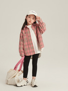 女童洋气粉色格子衬衫2024春装，儿童韩版长袖，衬衣宝宝春季外套