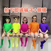 儿童彩色T恤夏季糖果色纯色短袖小学生纯棉毕业班服幼儿园亲子装