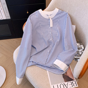 蓝白条纹衬衫设计感小众春秋季大码宽松洋气职业长袖衬衣上衣